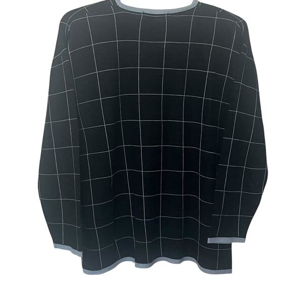 KAREN LESSLY LONG SLV V-NECK PULL-OVER SWEATSHIRT, WOMENS-L-GREY BLUE SQUARE GEO - Picture 5 of 12